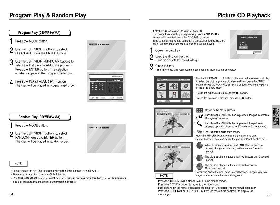 Samsung DVD-P230 manual Picture CD Playback, Open the disc tray, Load the disc on the tray, Close the tray 