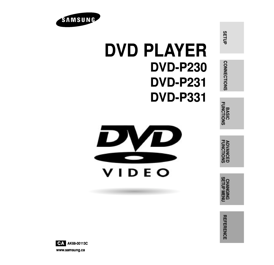 Samsung DVD-P230 manual Connections, Functions, Basic, Advanced, Changing, Reference, Dvd Player, Setup Menu 