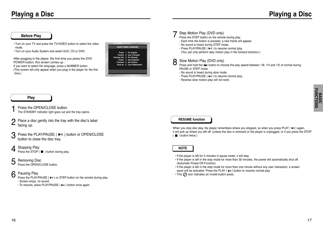 Samsung DVD-P241 manual Playing a Disc 