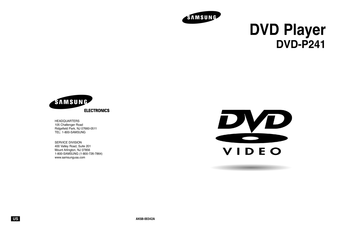 Samsung DVD-P241 manual DVD Player, AK68-00342A 