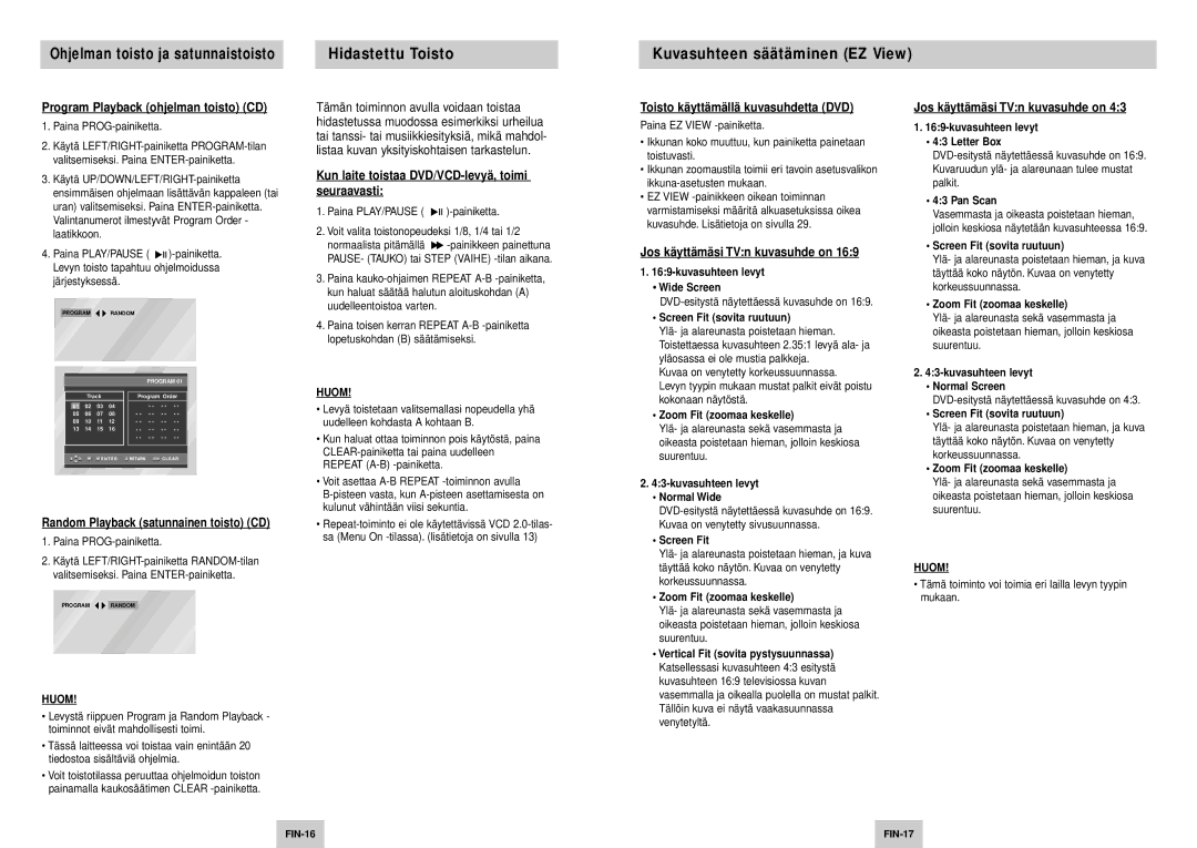 Samsung DVD-P245/XEE manual Hidastettu Toisto, Kuvasuhteen säätäminen EZ View 