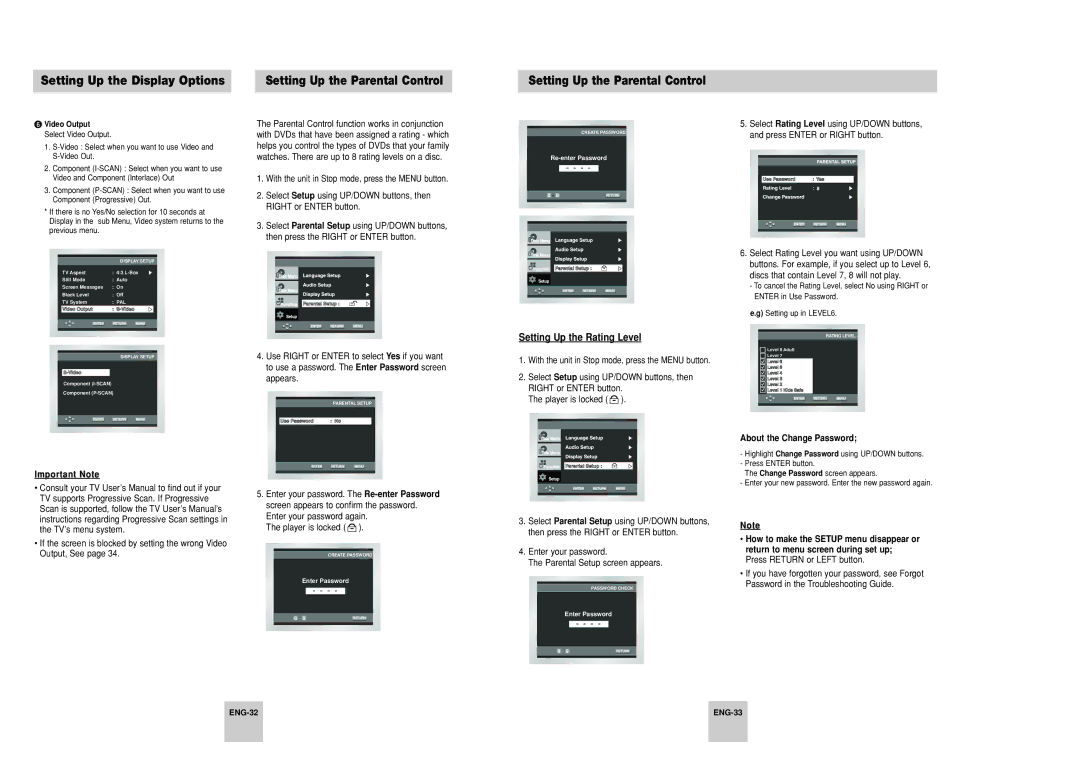 Samsung DVD-P246A/TAW, DVD-P246A/UMG, DVD-P246A/XSG manual Setting Up the Rating Level, About the Change Password 