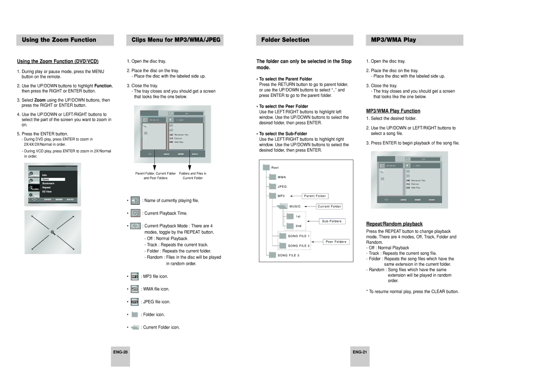 Samsung DVD-P248A/XSV manual Using the Zoom Function, Folder Selection MP3/WMA Play 