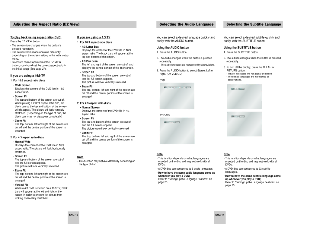 Samsung DVD-P248A/XSV manual To play back using aspect ratio DVD, If you are using a 169 TV, If you are using a 43 TV 