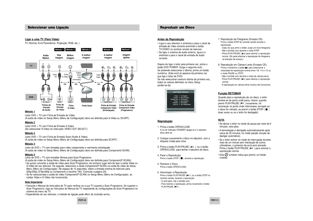 Samsung DVD-P249M/XEC manual Reproduzir um Disco, Ligar a uma TV Para Vídeo, Antes da Reprodução, Função Retomar 