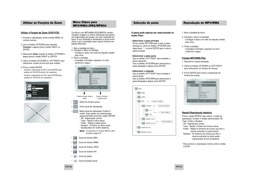 Samsung DVD-P249M/XEC manual Modo Parar, Função MP3/WMA Play, Repetir/Reprodução aleatória 