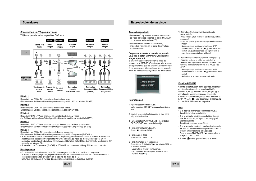 Samsung DVD-P249M/XEC manual Conexiones Reproducción de un disco, Conectando a un TV para un vídeo, Antes de reproducir 