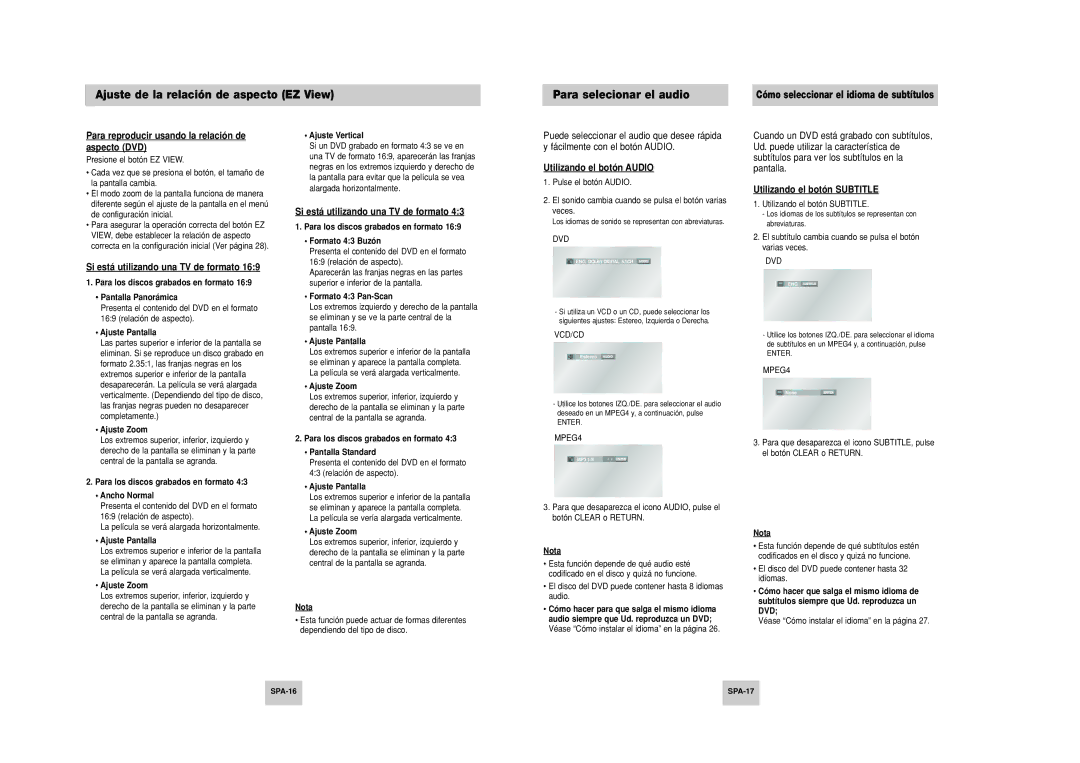 Samsung DVD-P249M/XEC manual Si está utilizando una TV de formato, Utilizando el botón Audio, Utilizando el botón Subtitle 