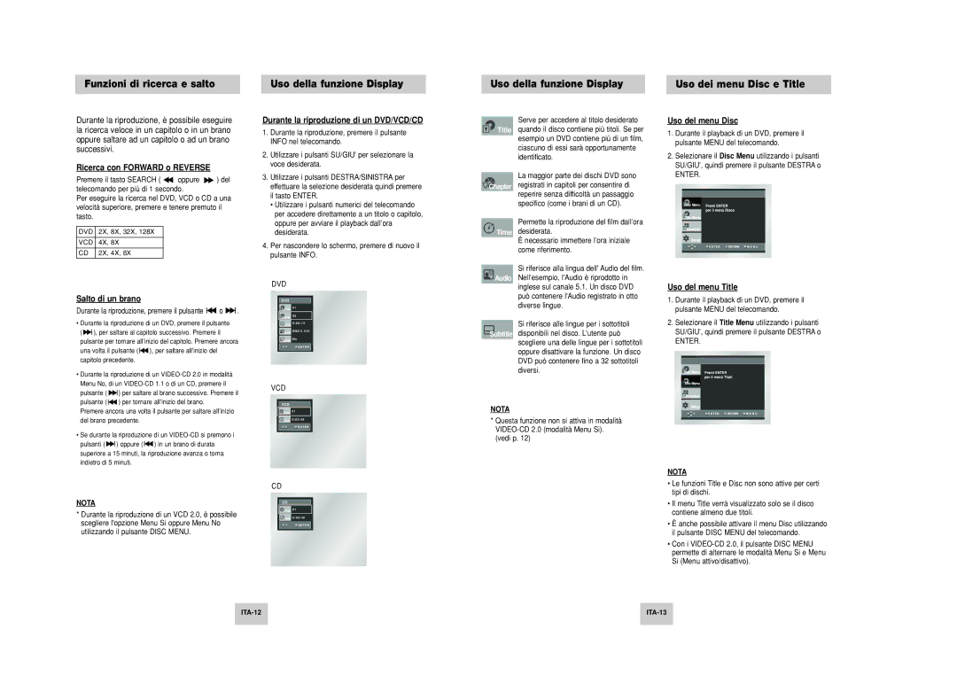 Samsung DVD-P249M/XET manual Ricerca con Forward o Reverse, Salto di un brano, Durante la riproduzione di un DVD/VCD/CD 