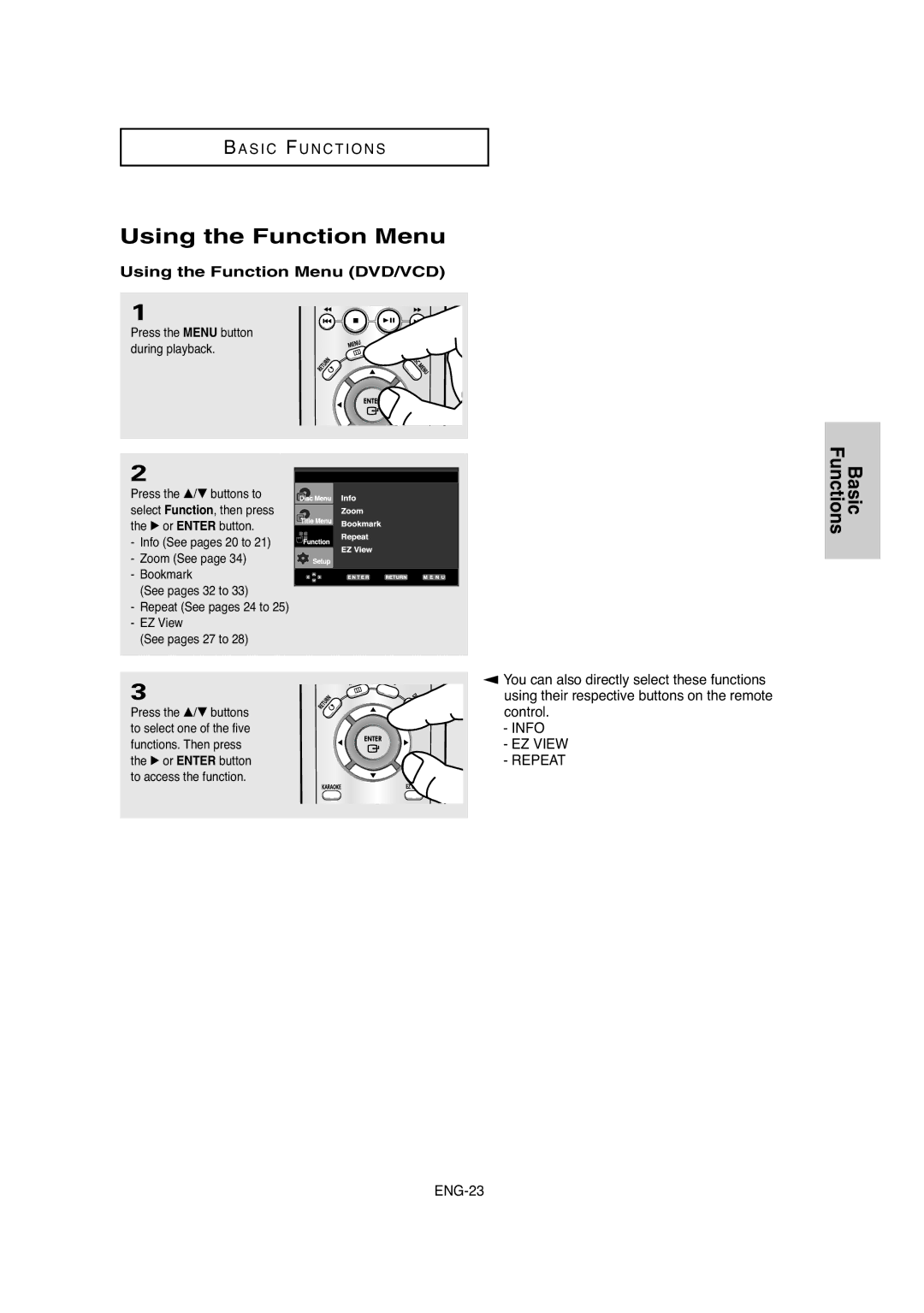 Samsung DVD-P250K/XSG, DVD-P250K/AFR manual Using the Function Menu DVD/VCD 