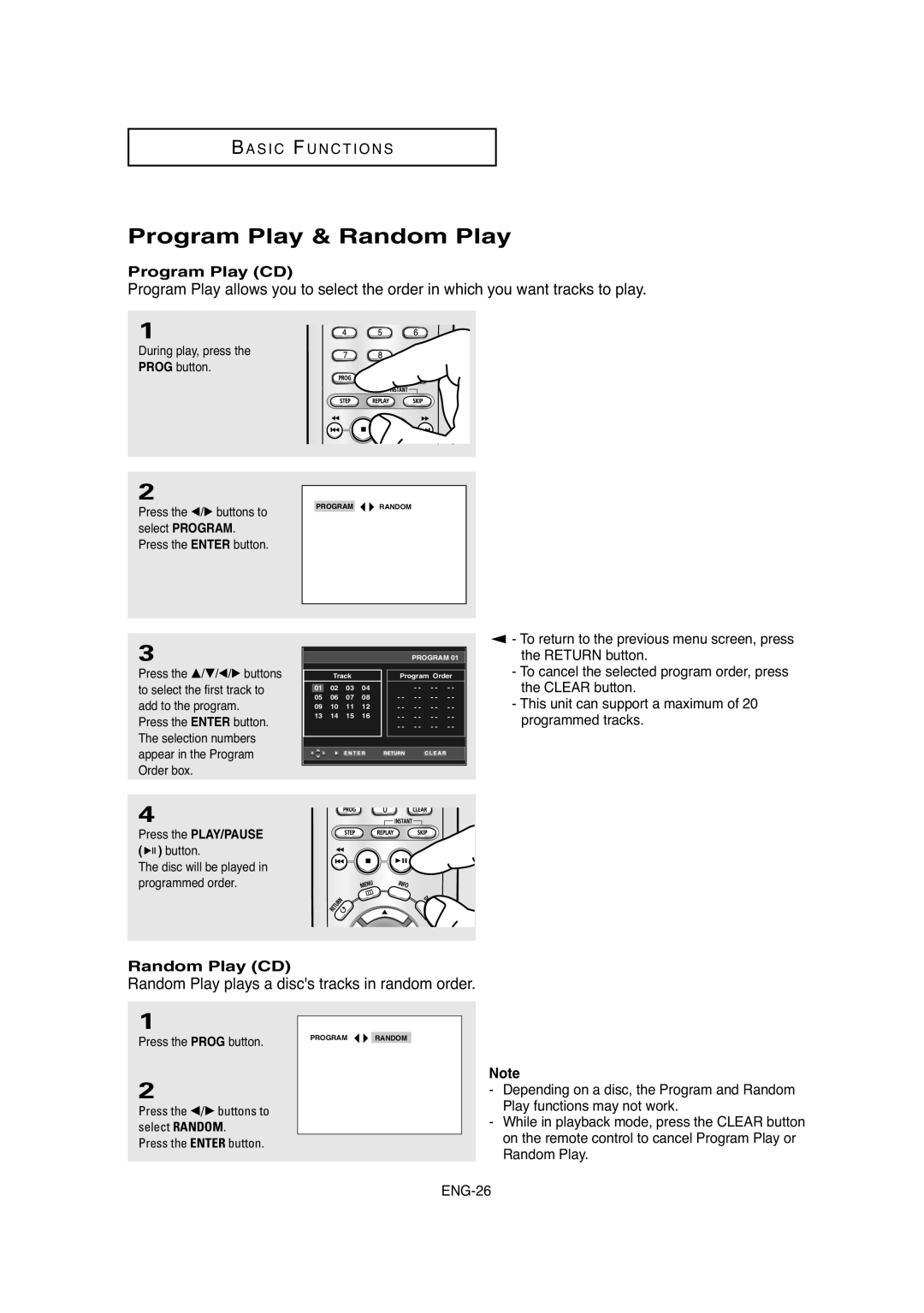 Samsung DVD-P250K/AFR, DVD-P250K/XSG manual Program Play & Random Play, Random Play CD, During play, press Prog button 