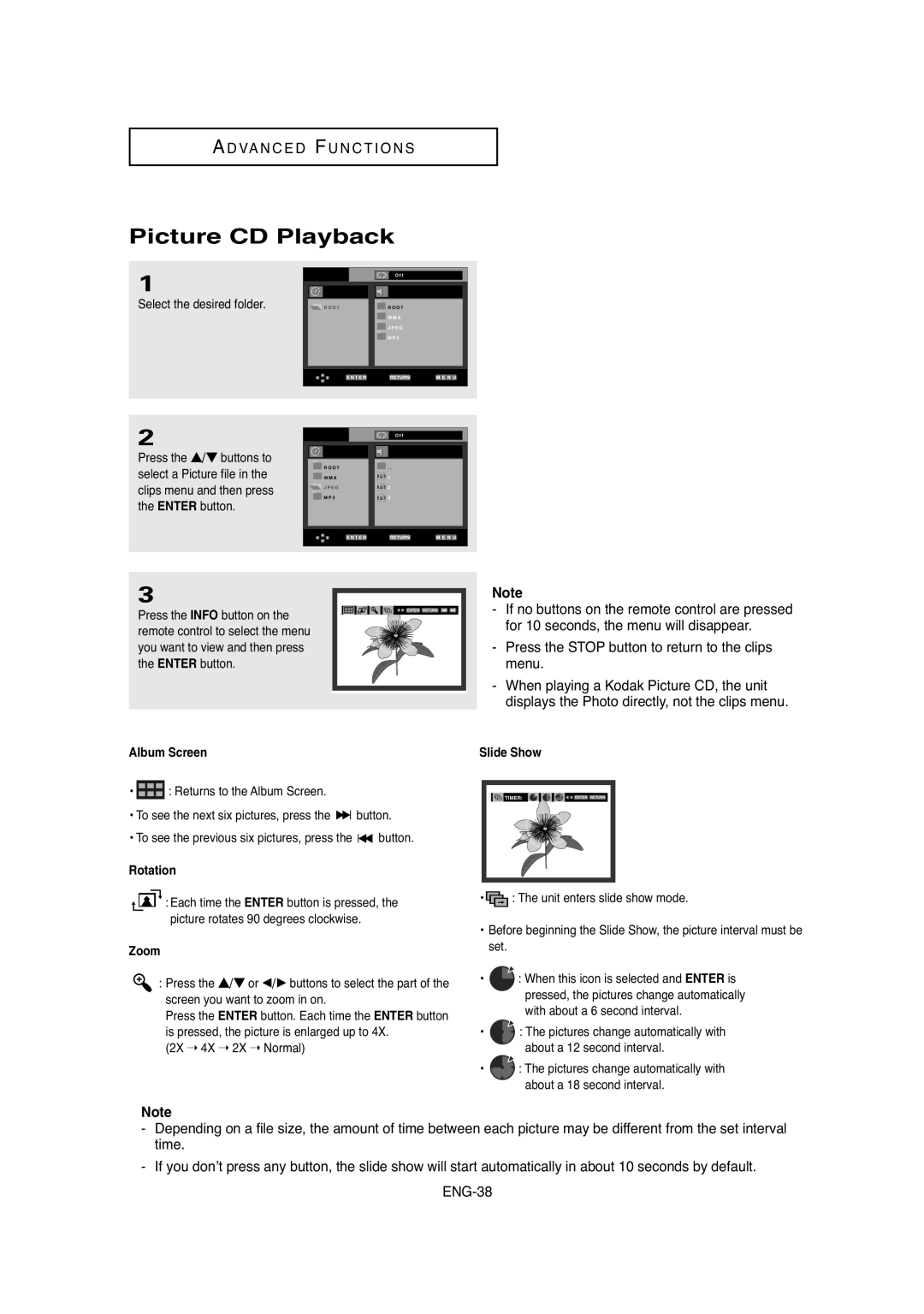 Samsung DVD-P250K/AFR manual Picture CD Playback, Select the desired folder, Press the Info button on, 2X 4X 2X Normal 