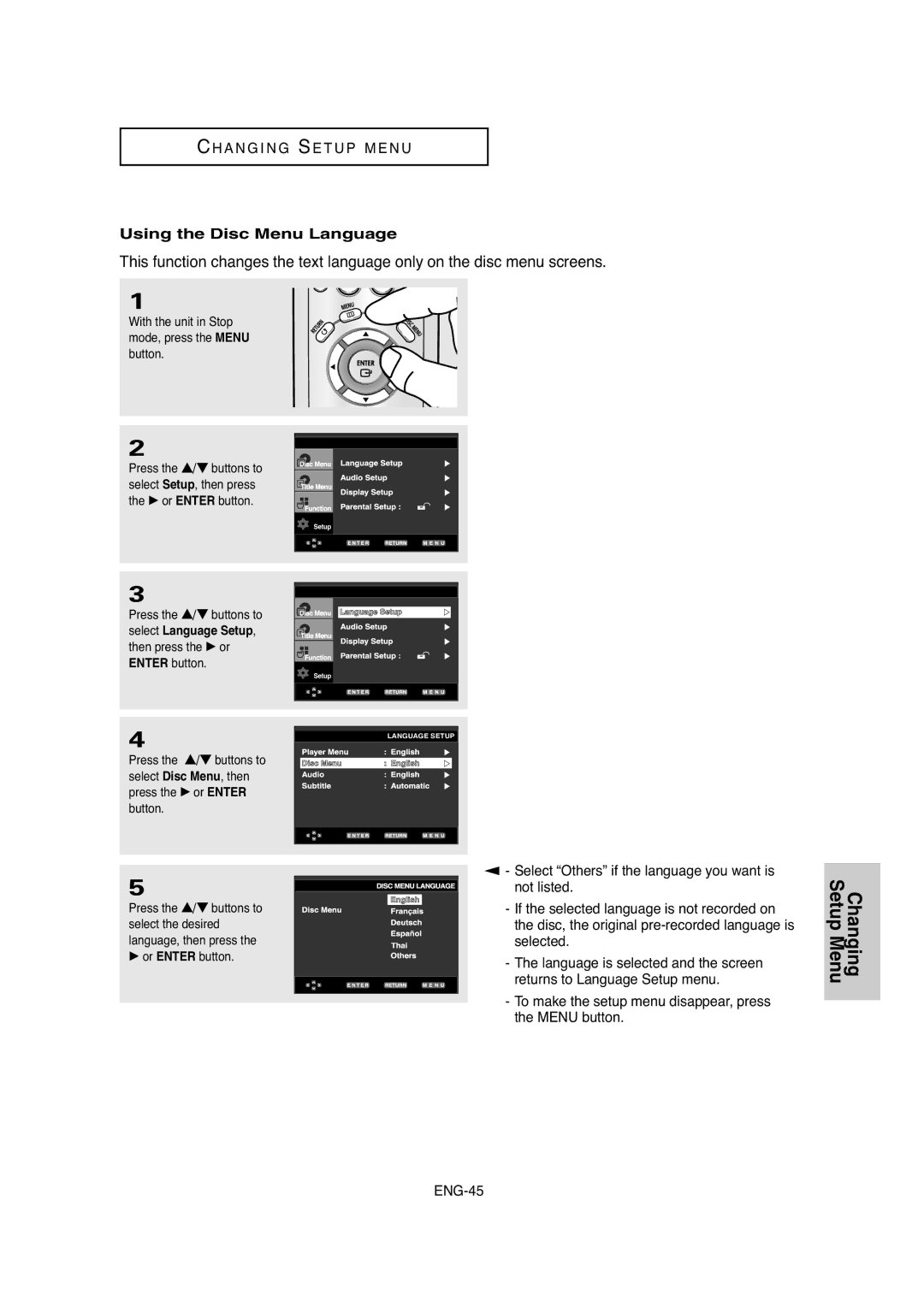 Samsung DVD-P250K/XSG, DVD-P250K/AFR manual Using the Disc Menu Language 