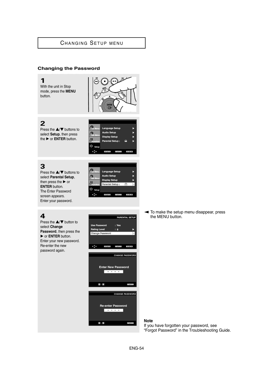 Samsung DVD-P250K/AFR, DVD-P250K/XSG manual Changing the Password 