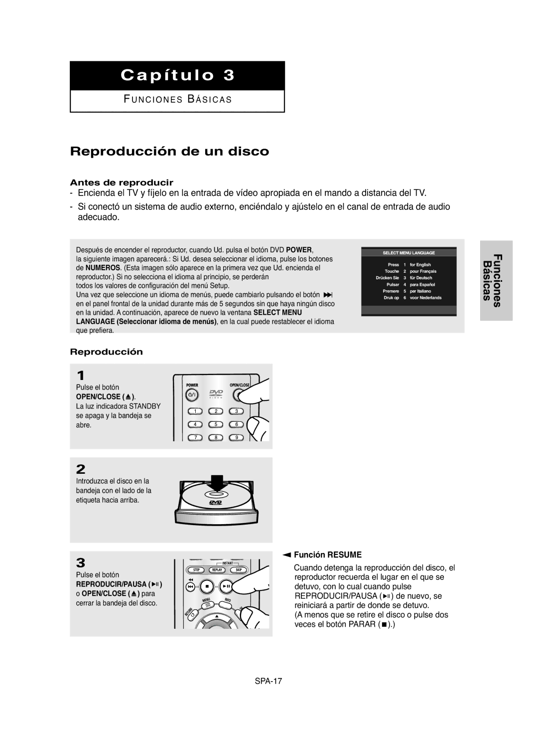 Samsung DVD-P250K, DVD-P255K manual Reproducción de un disco, Antes de reproducir, Función Resume 