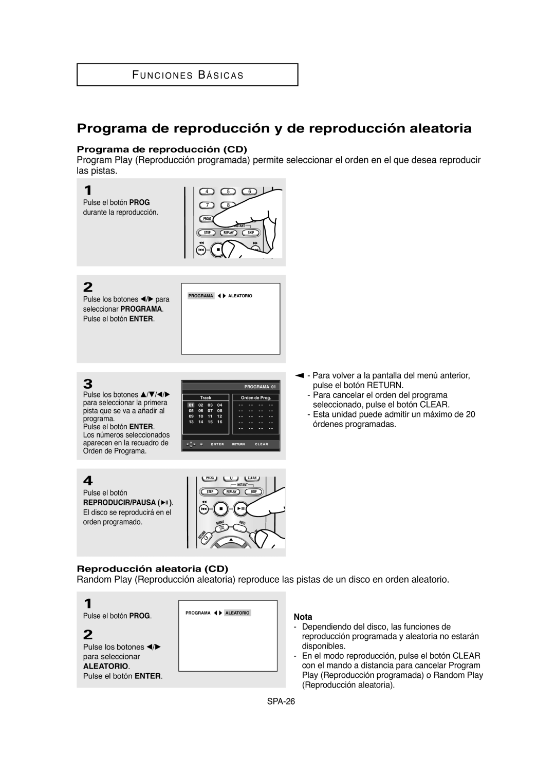 Samsung DVD-P255K, DVD-P250K manual Programa de reproducción y de reproducción aleatoria, Programa de reproducción CD 