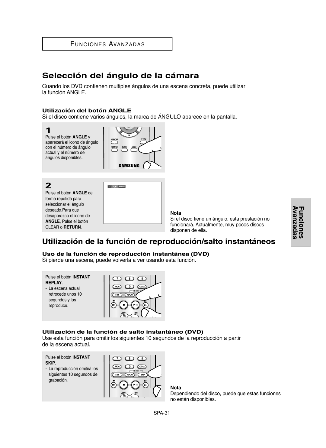 Samsung DVD-P250K, DVD-P255K manual Selección del ángulo de la cámara, Utilización del botón Angle 