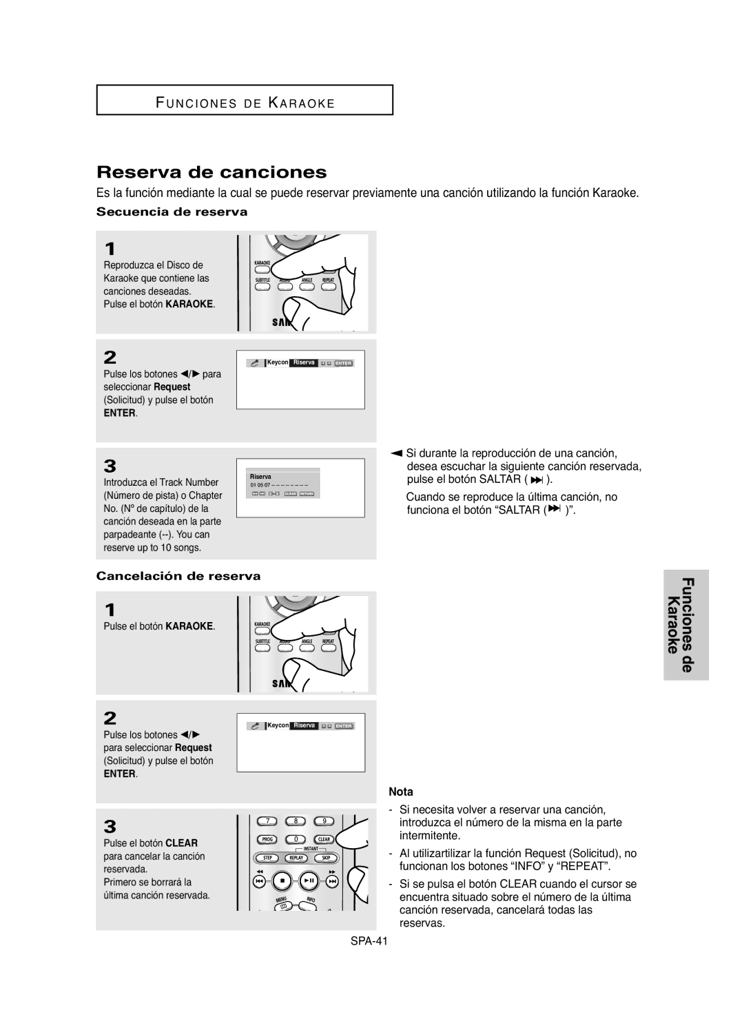 Samsung DVD-P250K, DVD-P255K manual Reserva de canciones, Secuencia de reserva 