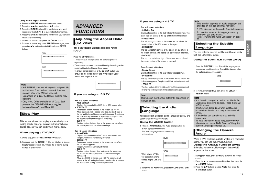 Samsung DVD-P260K manual Advanced Functions 