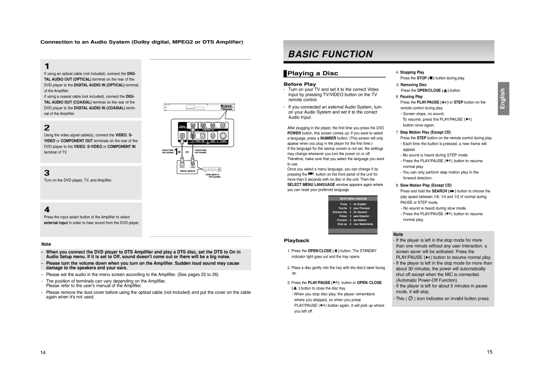 Samsung DVD-P260K manual Basic Functionction, Playing a Disc, Before Play, Playback 