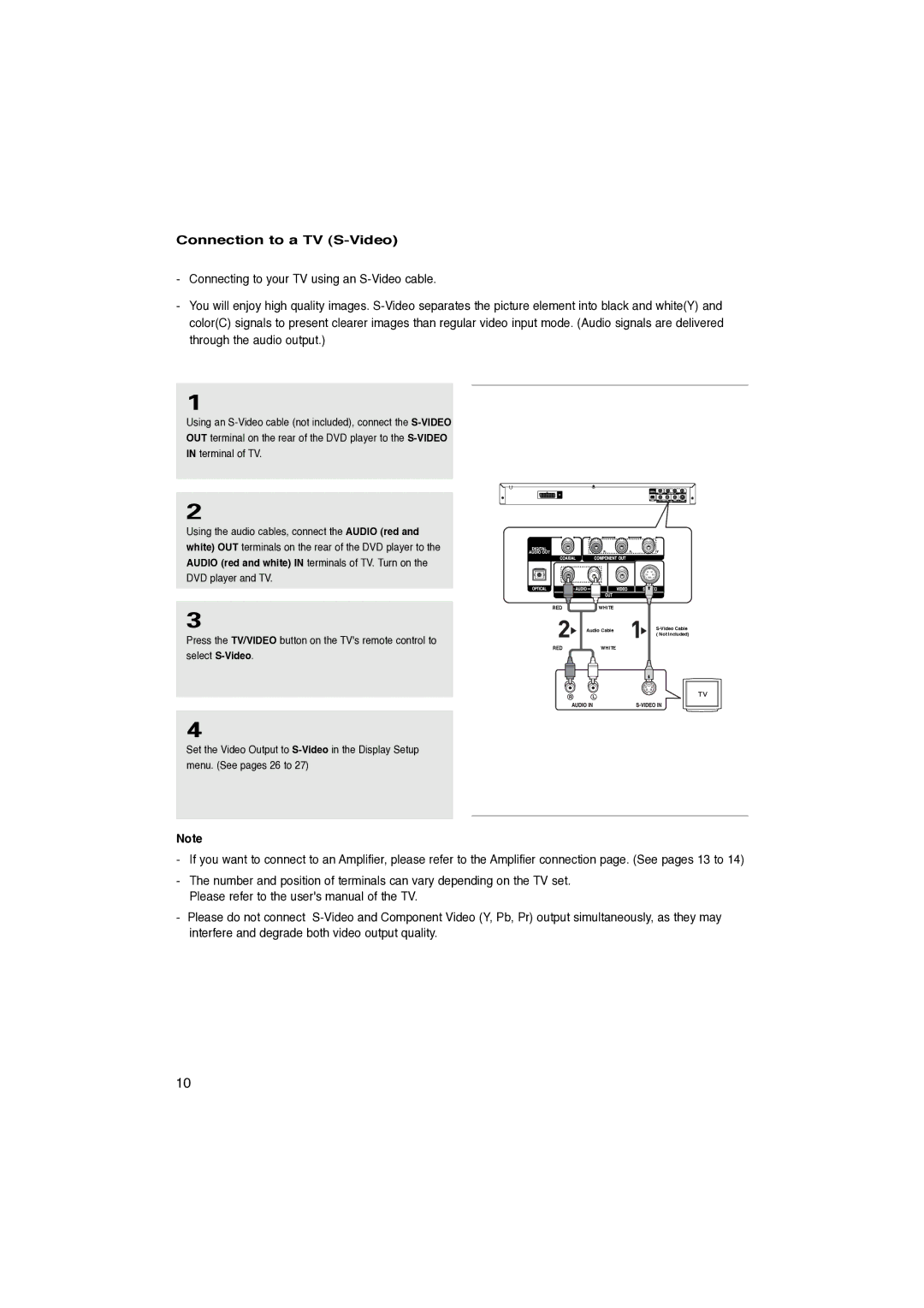 Samsung DVD-P260K/AFR manual Connection to a TV S-Video, Press the TV/VIDEO button on the TVs remote control to 