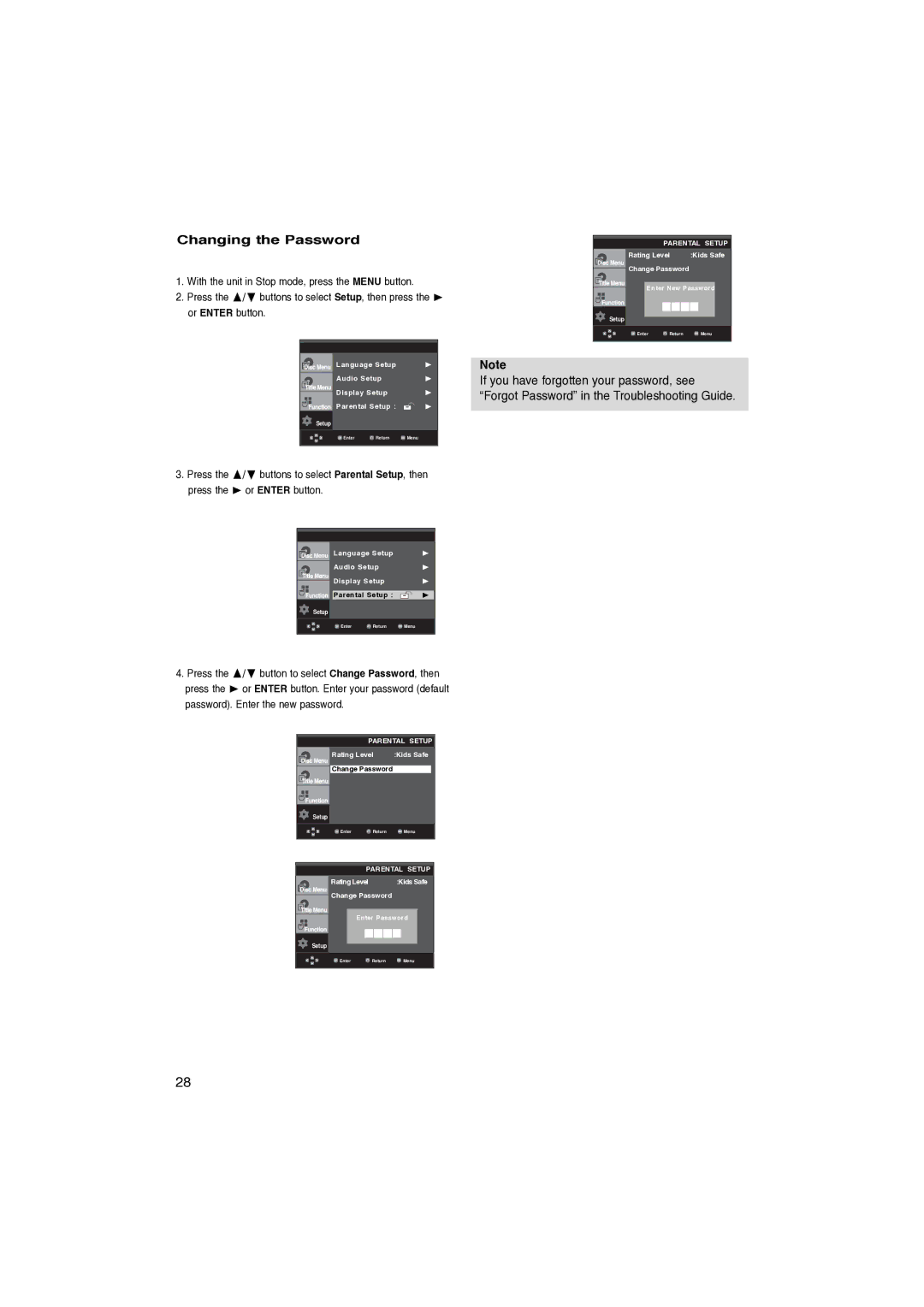 Samsung DVD-P260K/AFR manual Changing the Password, Password. Enter the new password 