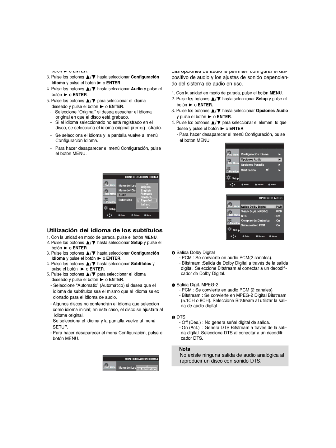 Samsung DVD-P260K/AFR manual Utilización del idioma de los subtítulos, Con la unidad en modo de parada, pulse el botón Menu 