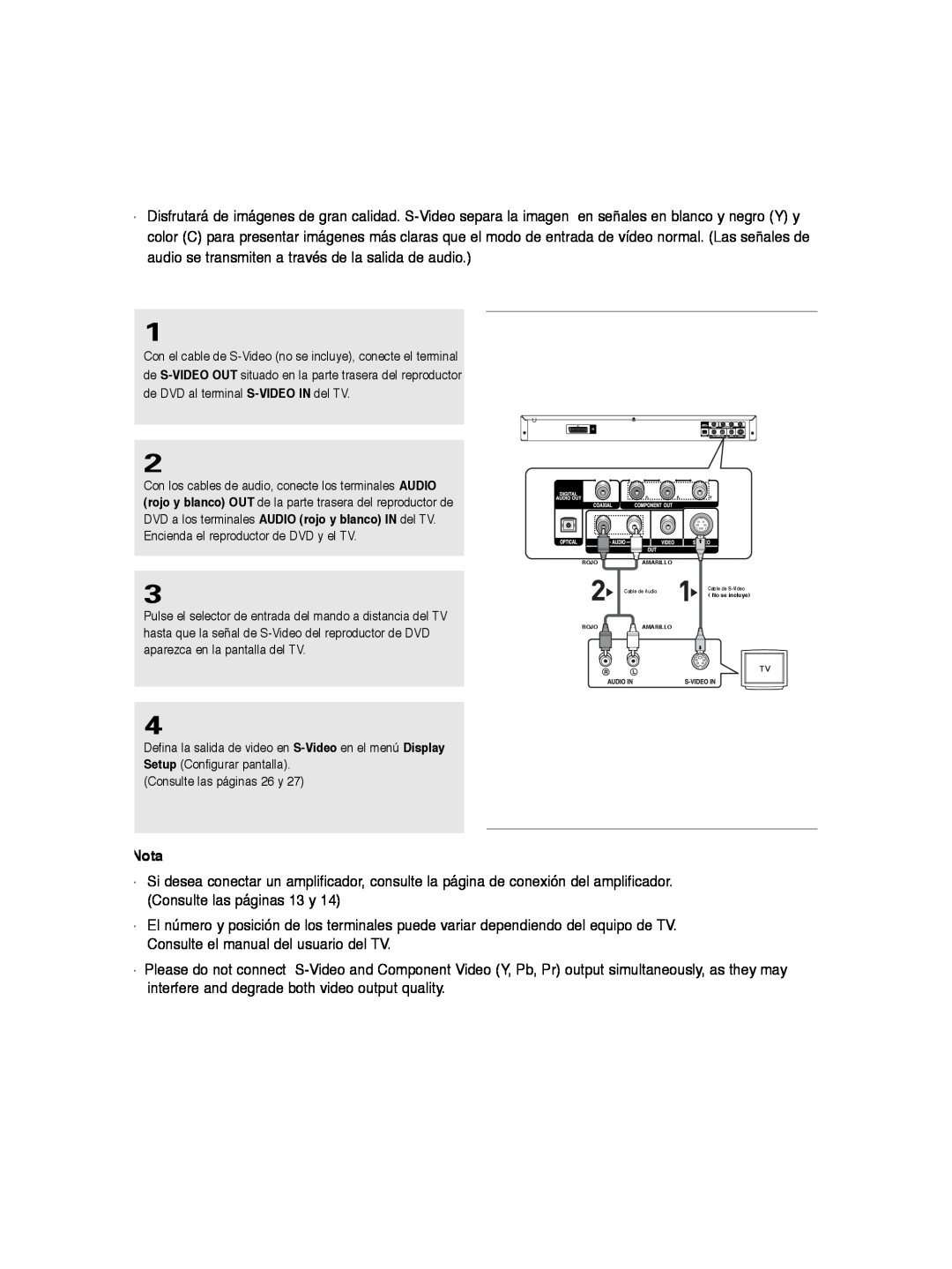 Samsung DVD-P260K/AFR manual Nota, Consulte las páginas 26 y 