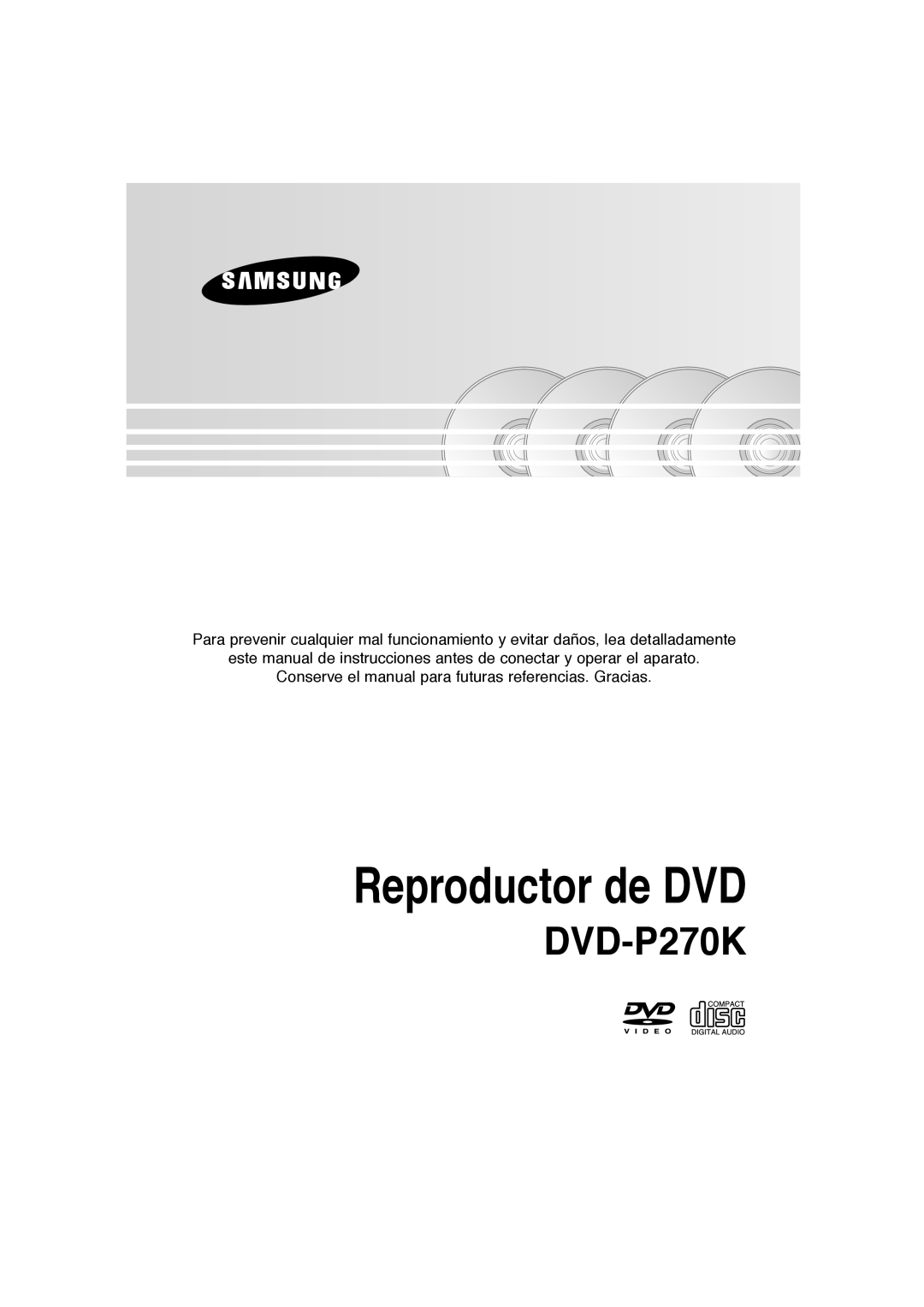 Samsung DVD-P270K manual Reproductor de DVD 