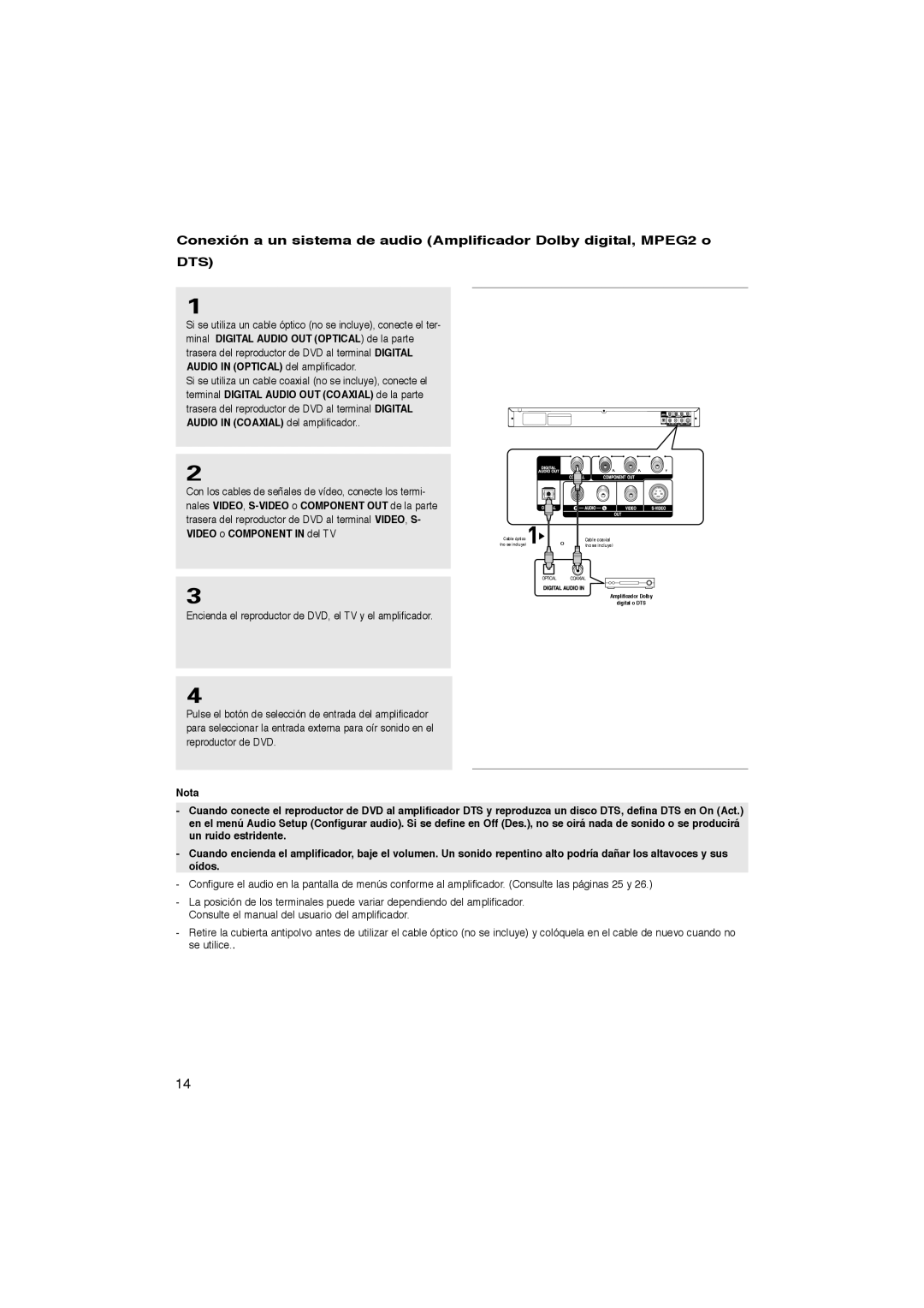 Samsung DVD-P270K manual Dts, Nota 