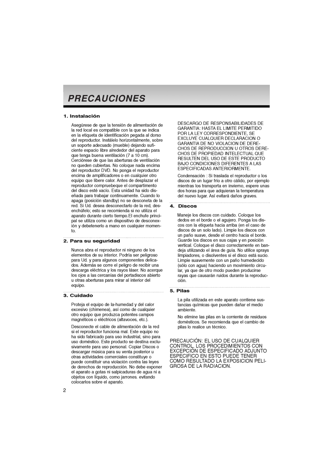 Samsung DVD-P270K manual Precauciones 