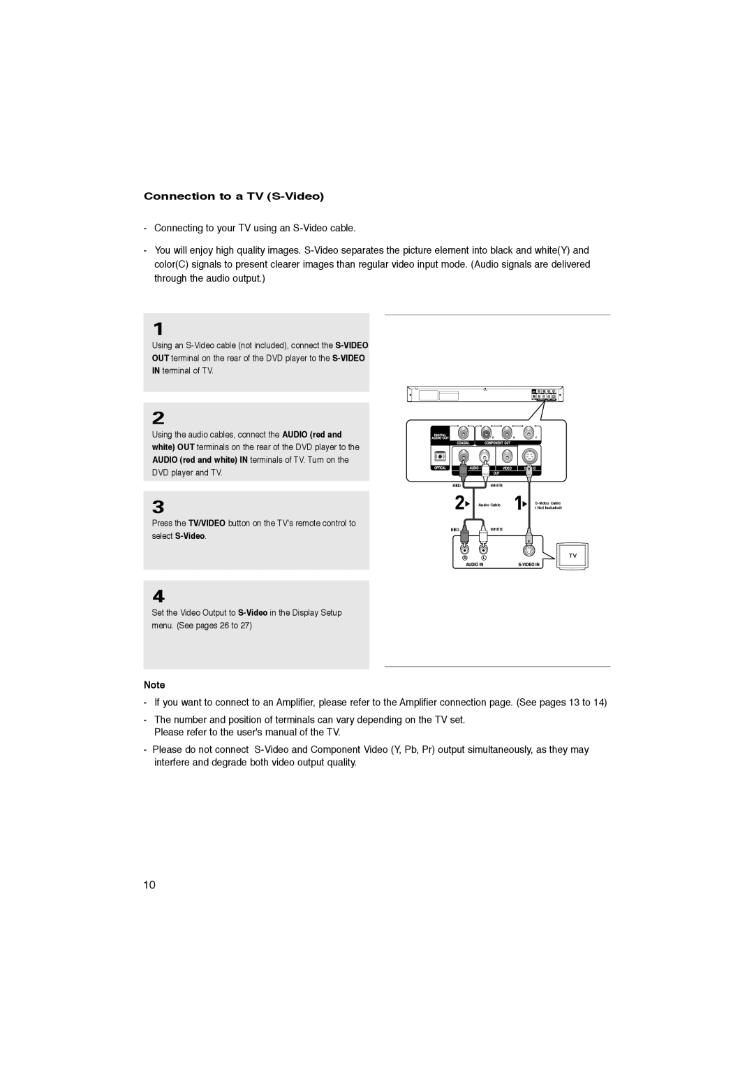 Samsung DVD-P270K manual Connection to a TV S-Video 