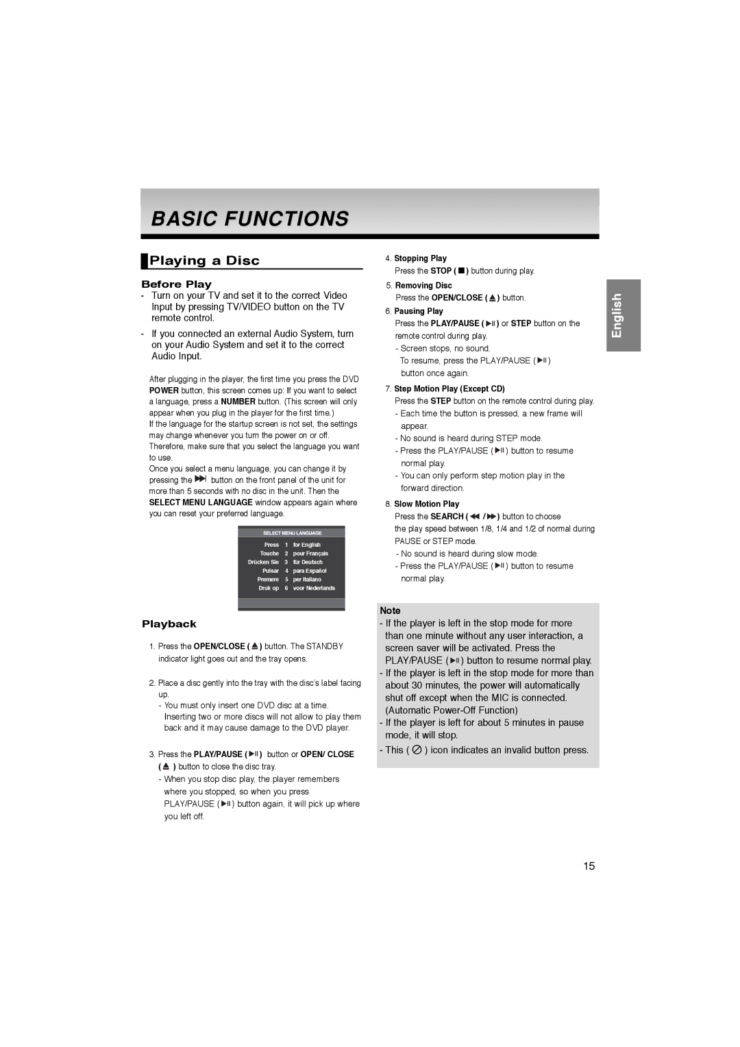 Samsung DVD-P270K manual Basic Functions, Playing a Disc, Before Play, Playback 