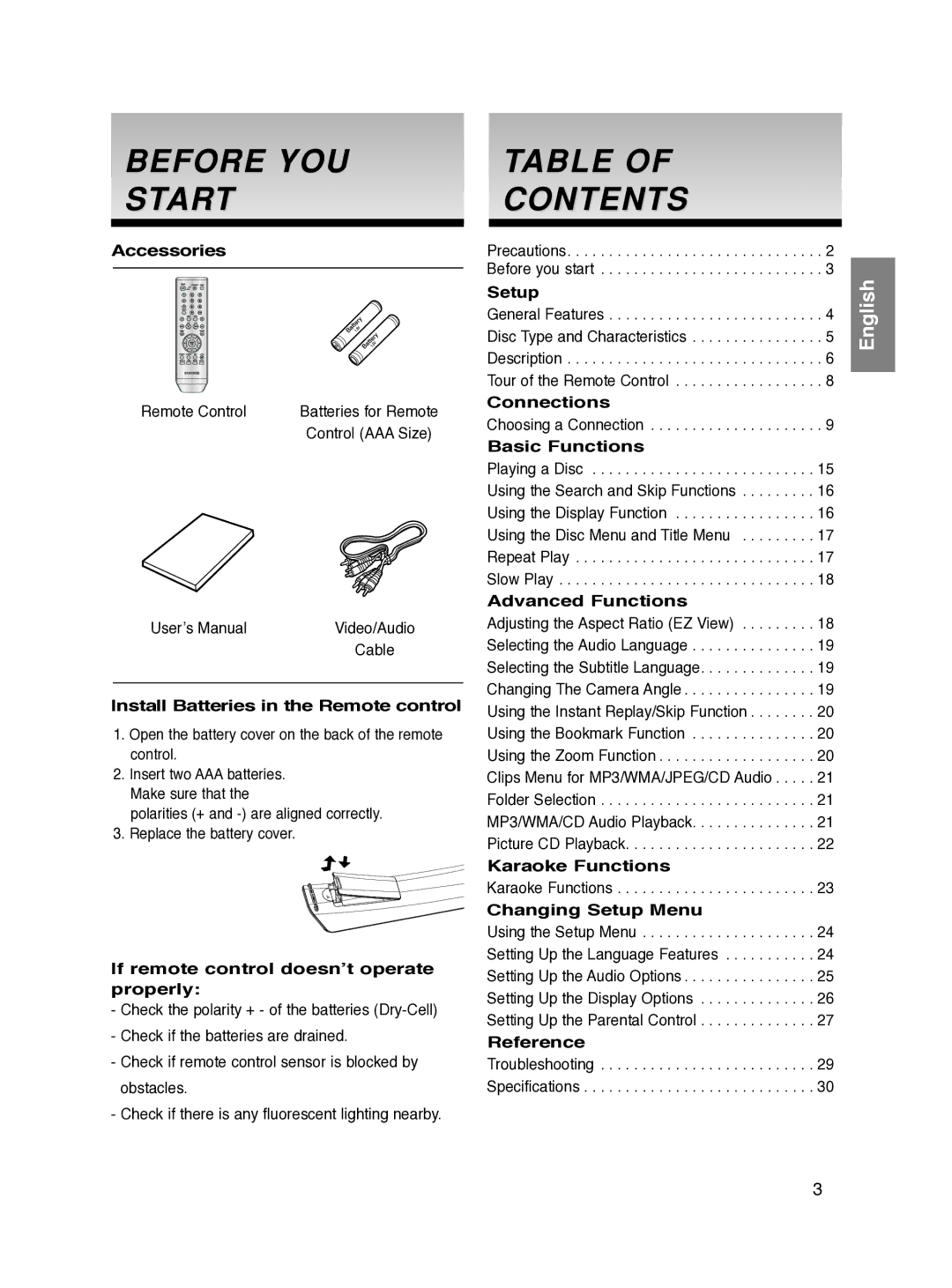 Samsung DVD-P270K/XSV manual Before YOU Start, Contents 