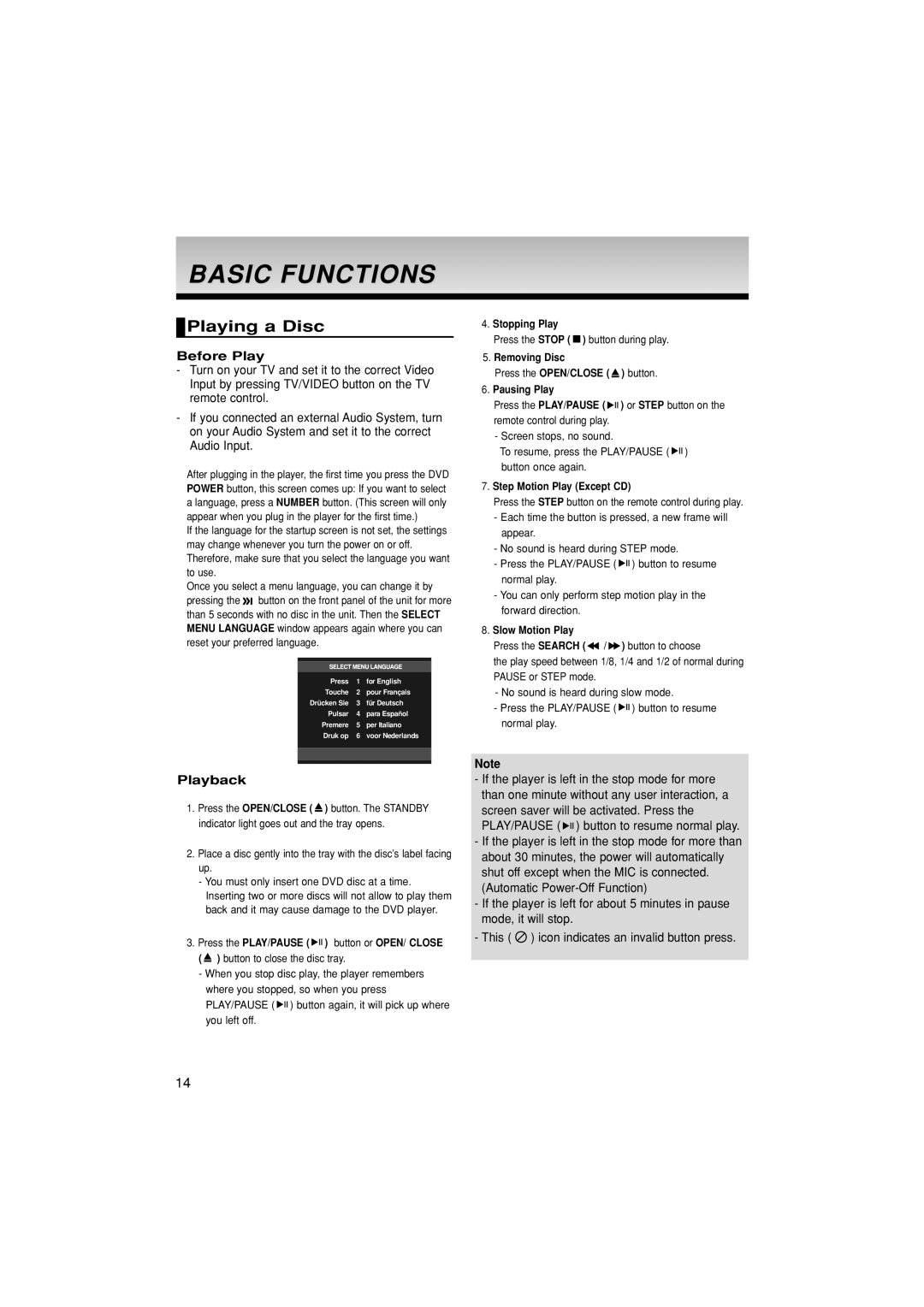 Samsung DVD-P280K manual Basic Functions, Playing a Disc, Before Play, Playback 