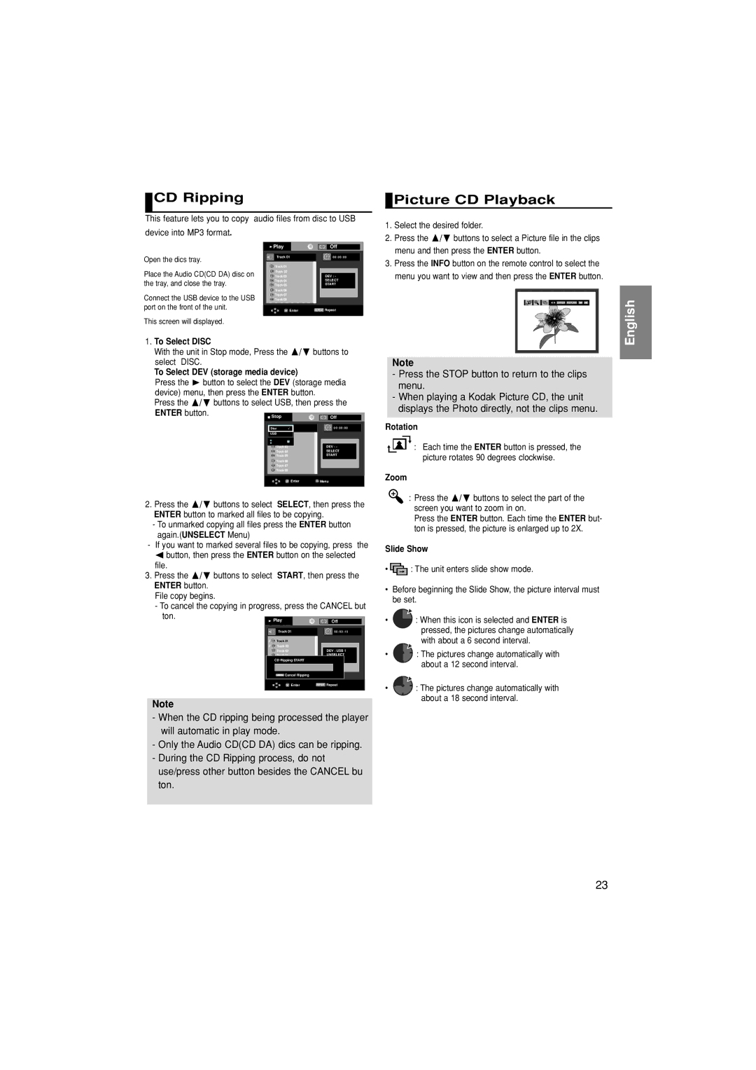 Samsung DVD-P280K manual CD Ripping, Picture CD Playback 