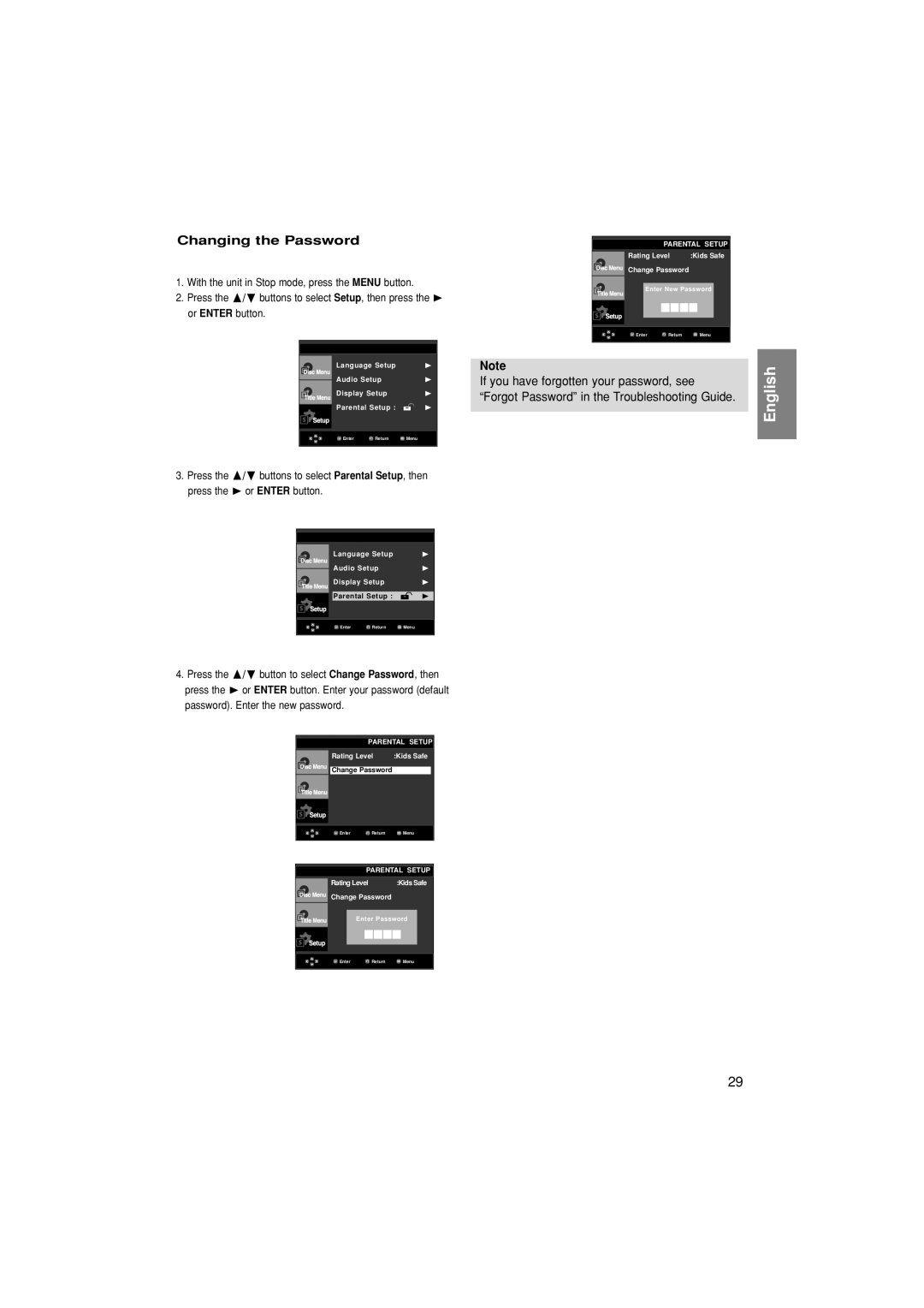 Samsung DVD-P280K manual Changing the Password 