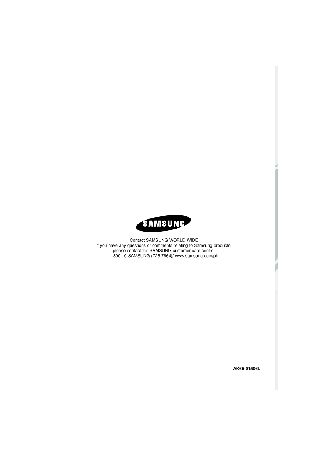 Samsung DVD-P280K manual AK68-01506L 