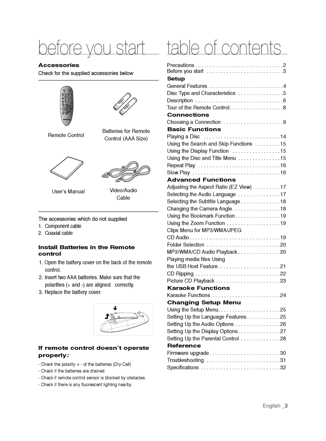 Samsung DVD-P290K/SAM, DVD-P290K/MEA manual Before you start 