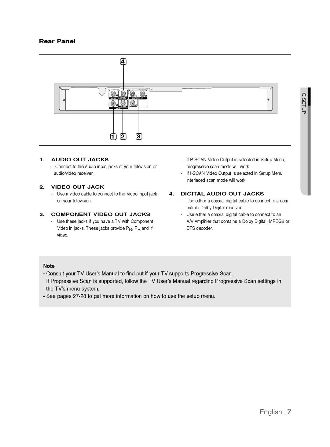 Samsung DVD-P290K/SAM, DVD-P290K/MEA manual Rear Panel, Audio OUT Jacks 