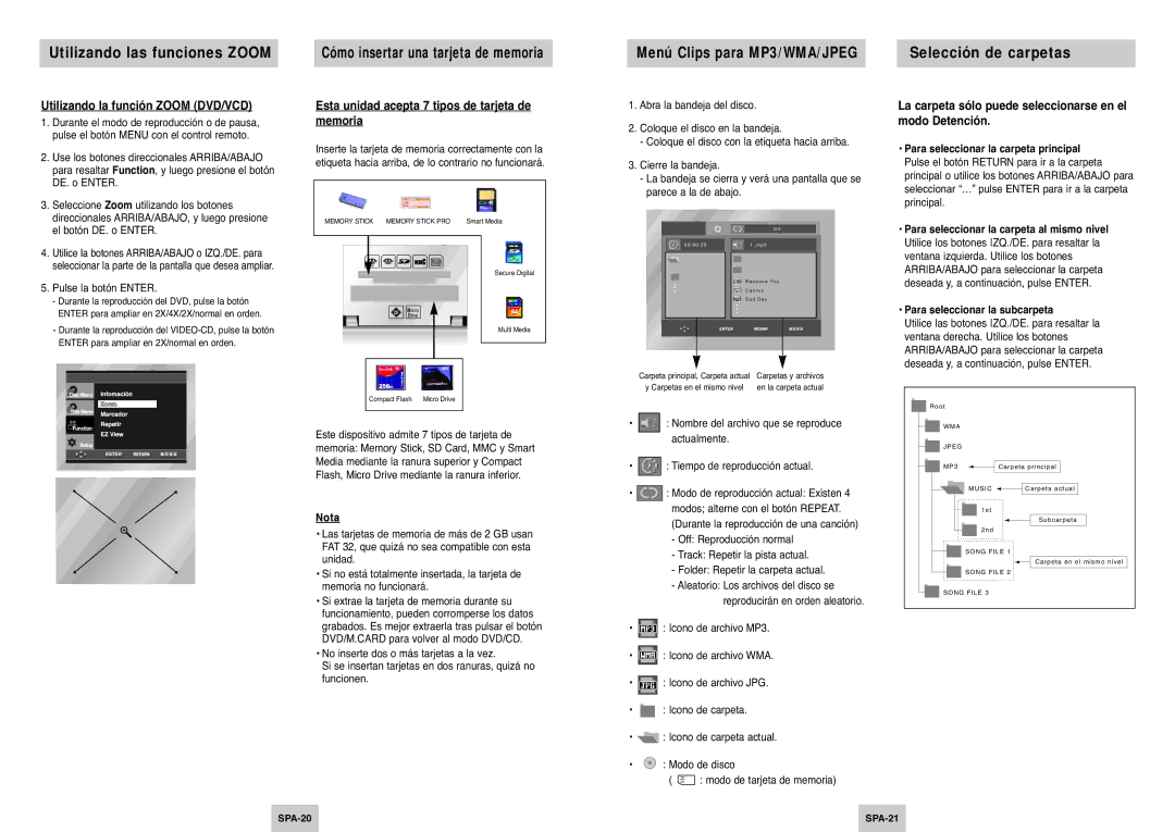 Samsung DVD-P345/XEC manual Utilizando las funciones Zoom, Selección de carpetas, Utilizando la función Zoom DVD/VCD 