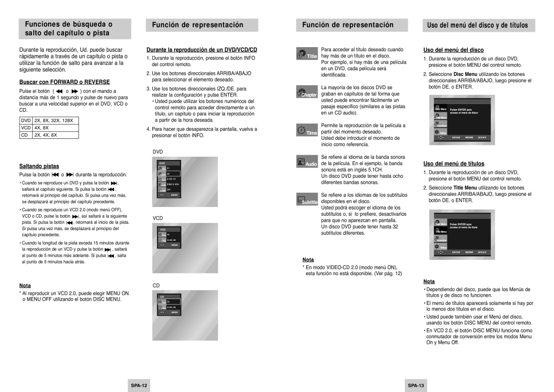 Samsung DVD-P345/XEC manual Función de representación 