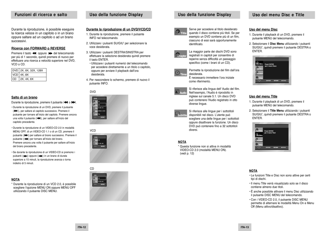 Samsung DVD-P345/XET manual Ricerca con Forward o Reverse, Salto di un brano, Durante la riproduzione di un DVD/VCD/CD 