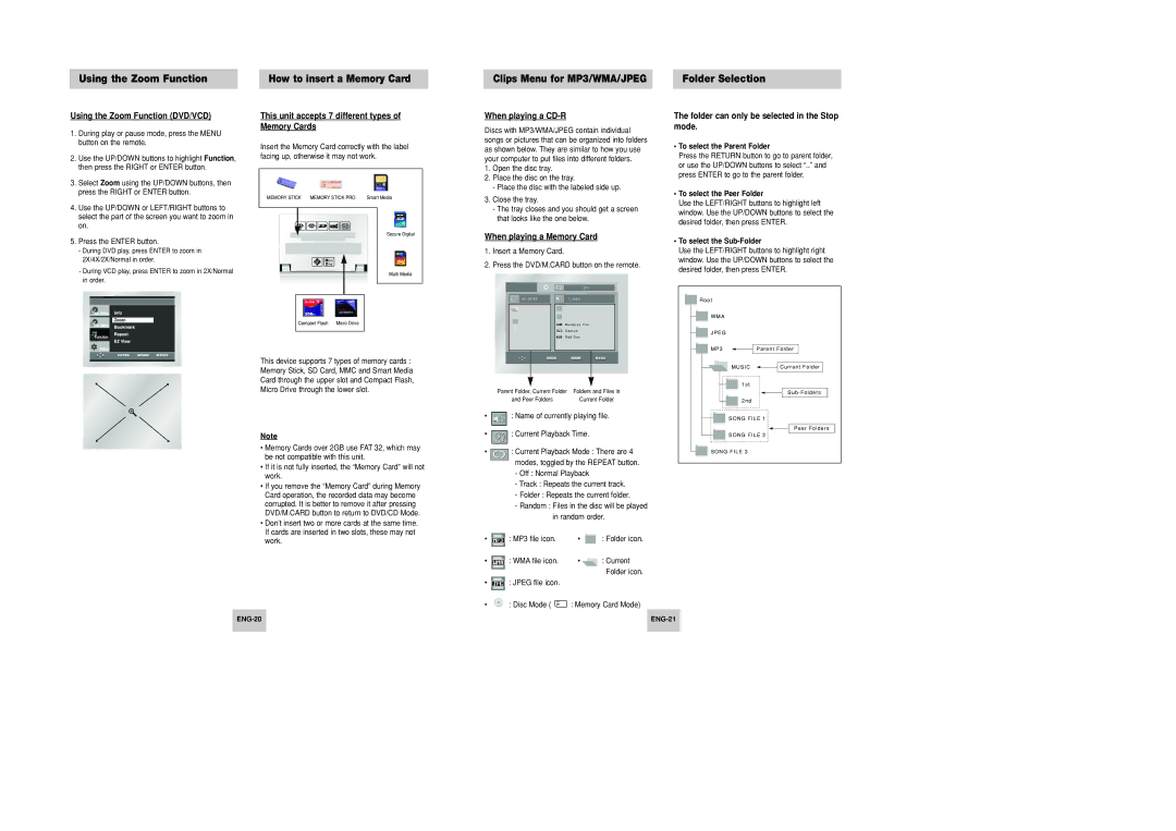 Samsung DVD-P346 manual Using the Zoom Function, Folder Selection 