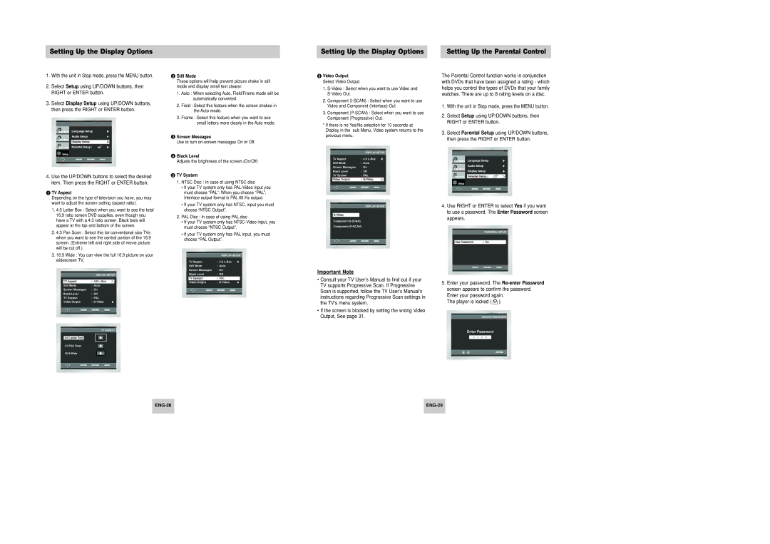 Samsung DVD-P346 manual Setting Up the Display Options 