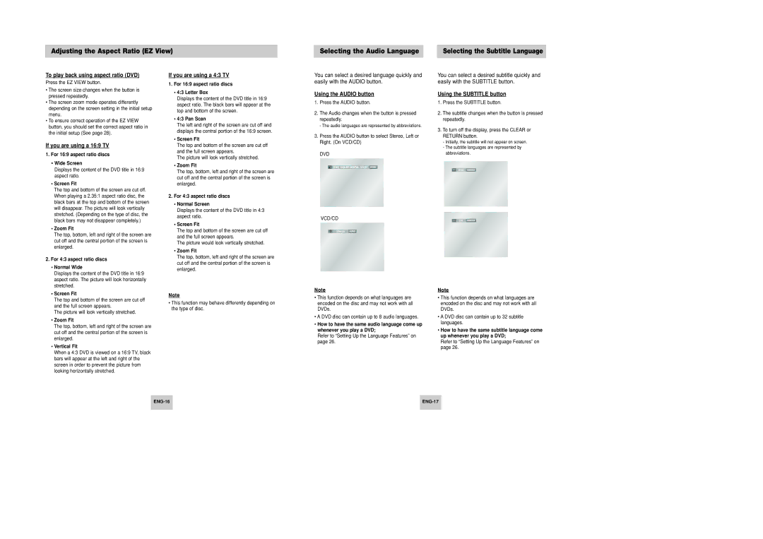 Samsung DVD-P346 manual To play back using aspect ratio DVD, If you are using a 169 TV, If you are using a 43 TV 