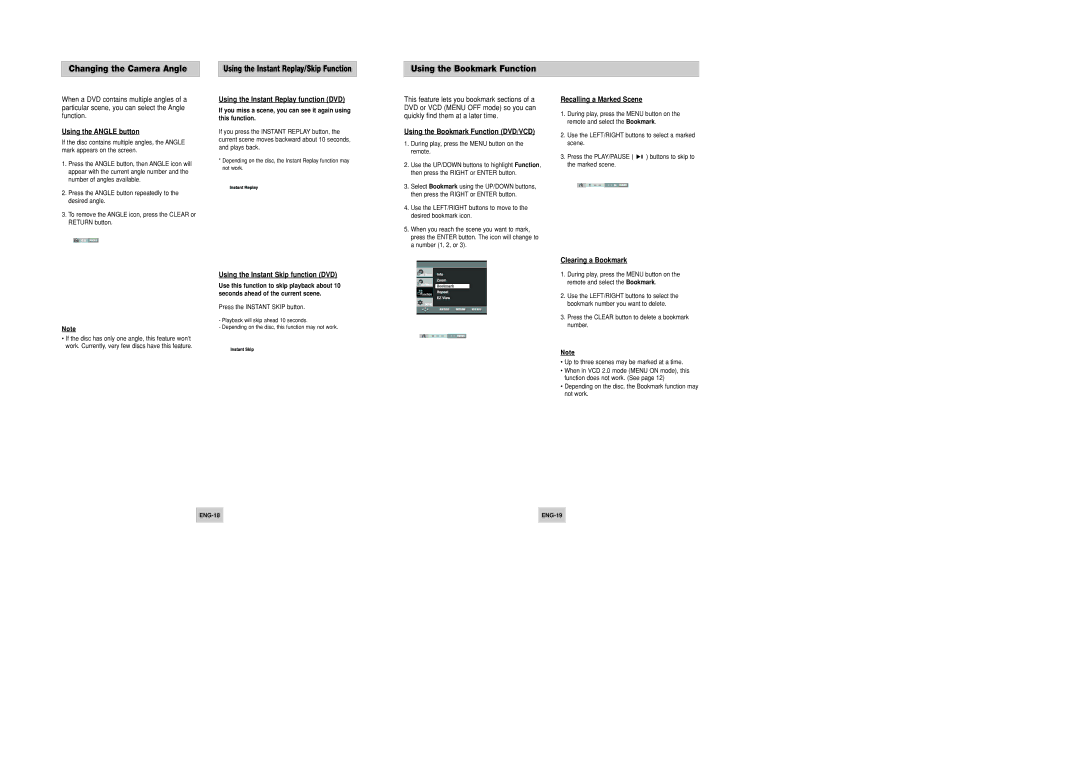 Samsung DVD-P346/XSG, DVD-P346/UMG manual Changing the Camera Angle, Using the Bookmark Function 