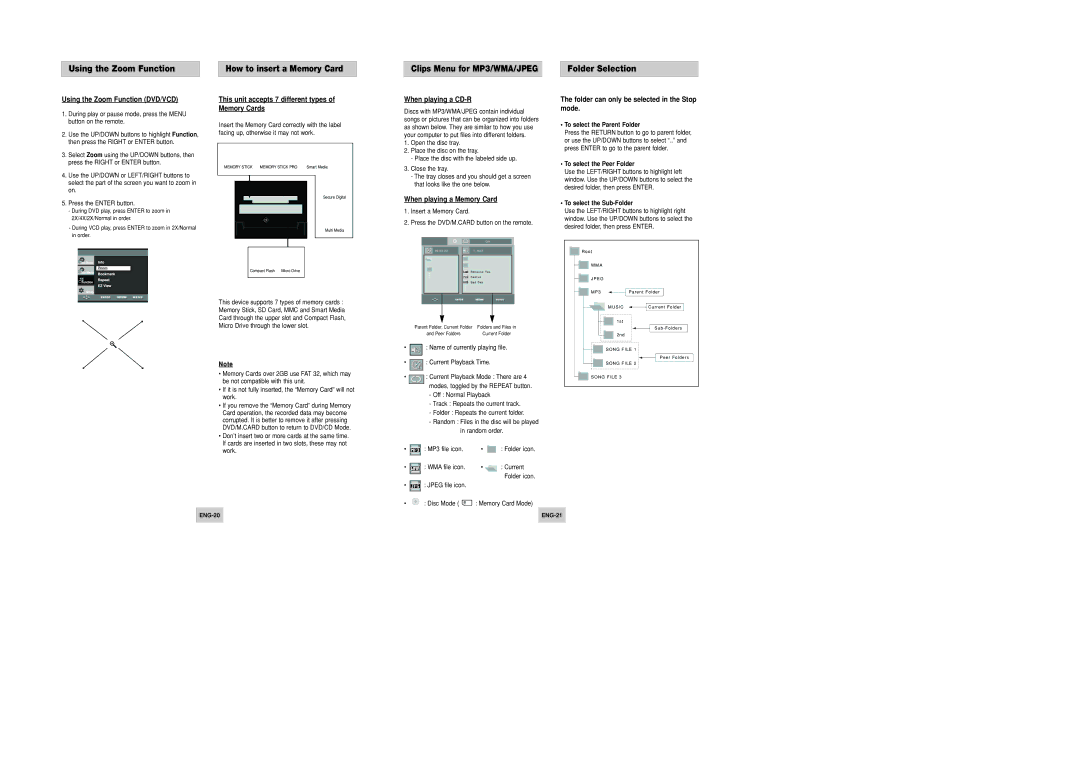 Samsung DVD-P346/UMG, DVD-P346/XSG manual Using the Zoom Function, Folder Selection 