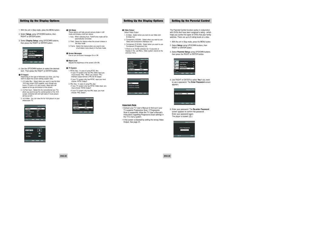 Samsung DVD-P346/UMG, DVD-P346/XSG manual Setting Up the Display Options 