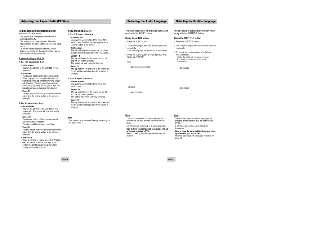 Samsung DVD-P346/UMG manual To play back using aspect ratio DVD, If you are using a 169 TV, If you are using a 43 TV 